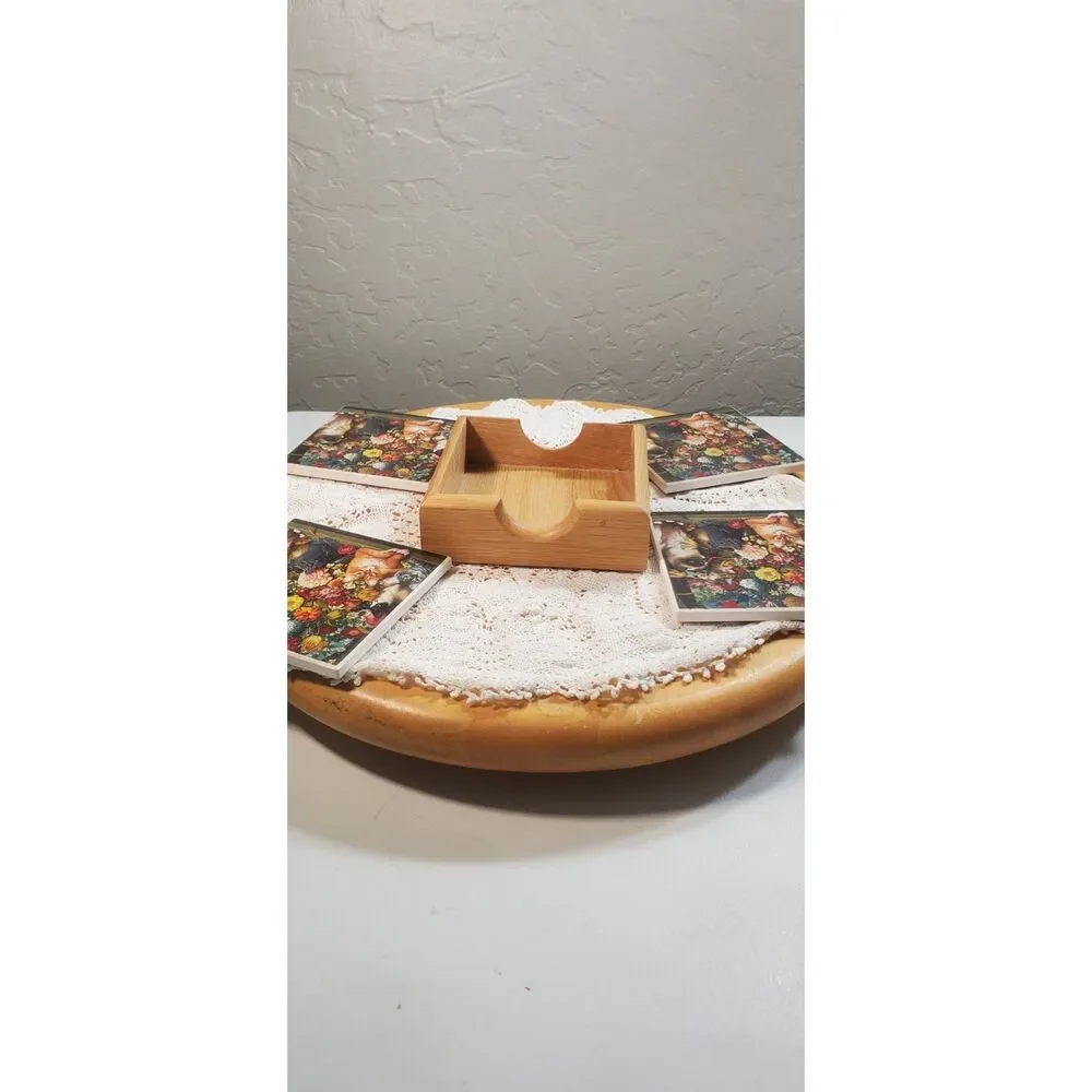 Cute Cat Coasters 4 in the set with Coaster Holder